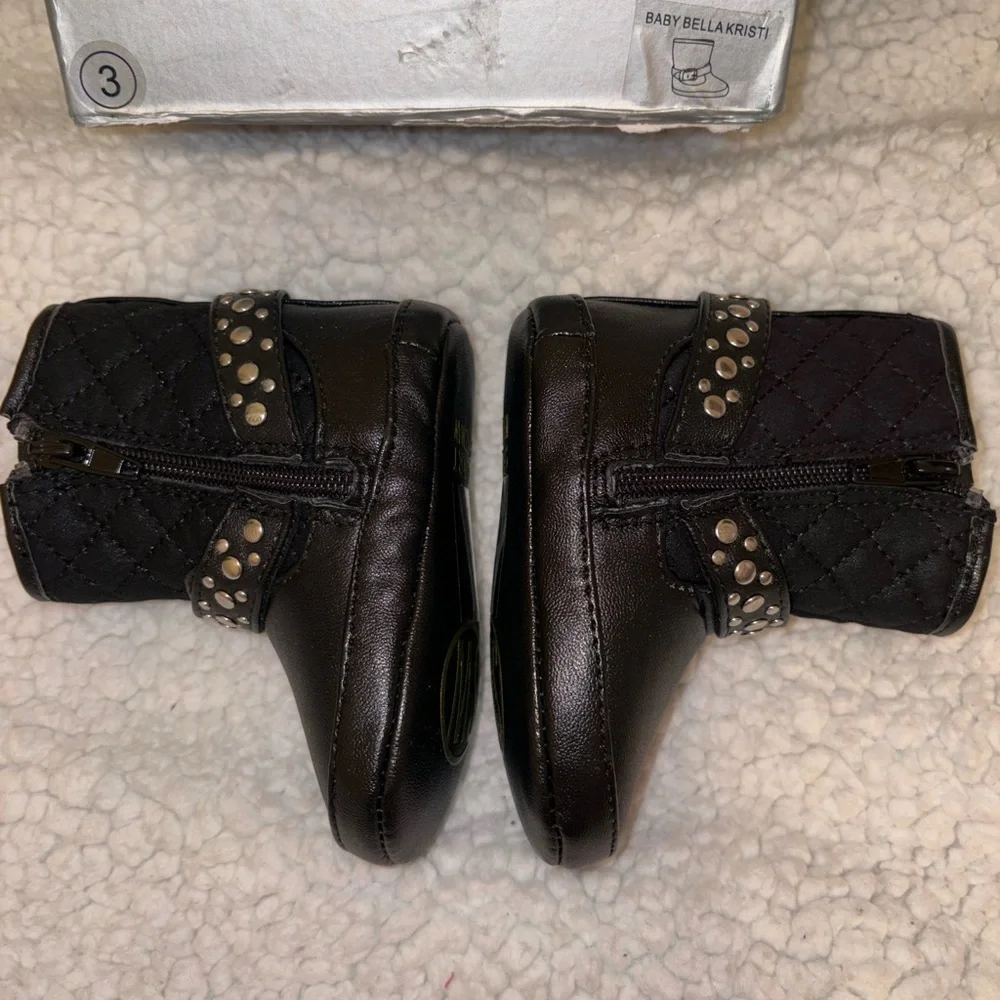Stuart Weitzman Baby Bella Kristi Soft Infant Black Moto Boots Sz 3 NEW IN BOX